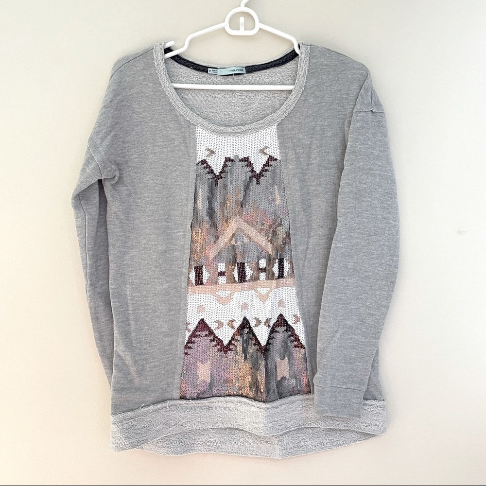 Maurice’s Sequin front Grey Terry Sweater